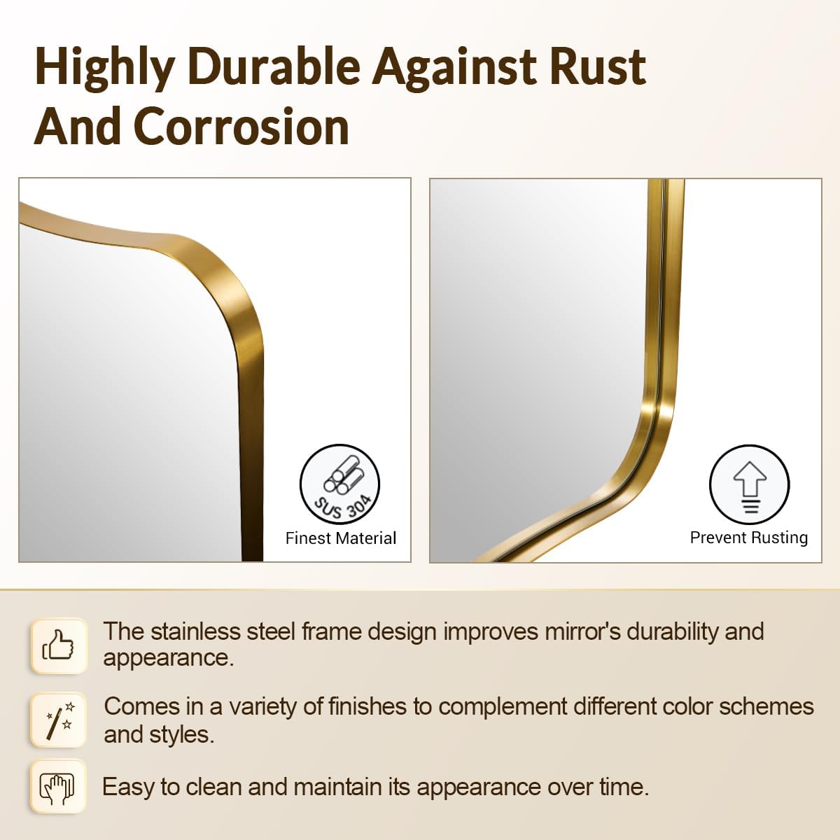 24"x32" Bathroom Vanity Mirror, Gold Butterfly Mirror, Brushed Gold Wavy Mirror with Anti-Rust Stainless Steel Frame Wall Mounted Vertical Only