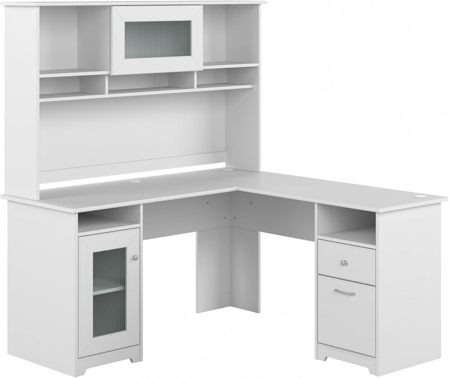 Bush Furniture Cabot L Shaped Desk with Hutch | Corner Desk with Storage for Home Office in White | 60W L Shaped Computer Desk
