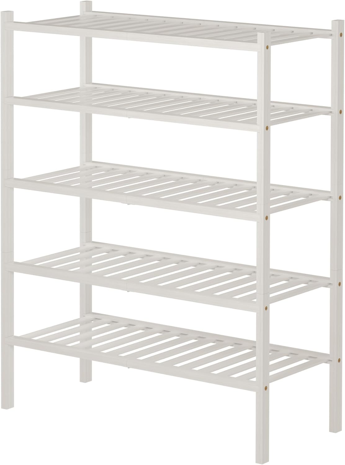 5 Tier Bamboo Shoe Rack for Closet Free Standing Wood Shoe Shelf for Entryway Small Space Stackable 27"x11"x33" (White)
