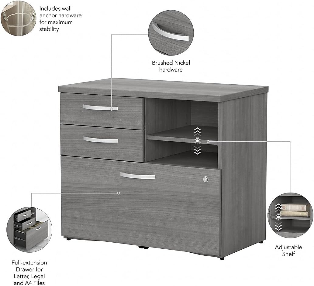 Bush Business Furniture Studio C Office Storage Cabinet with Drawers and Shelves in Platinum Gray, Organization for Home or Professional Workspace
