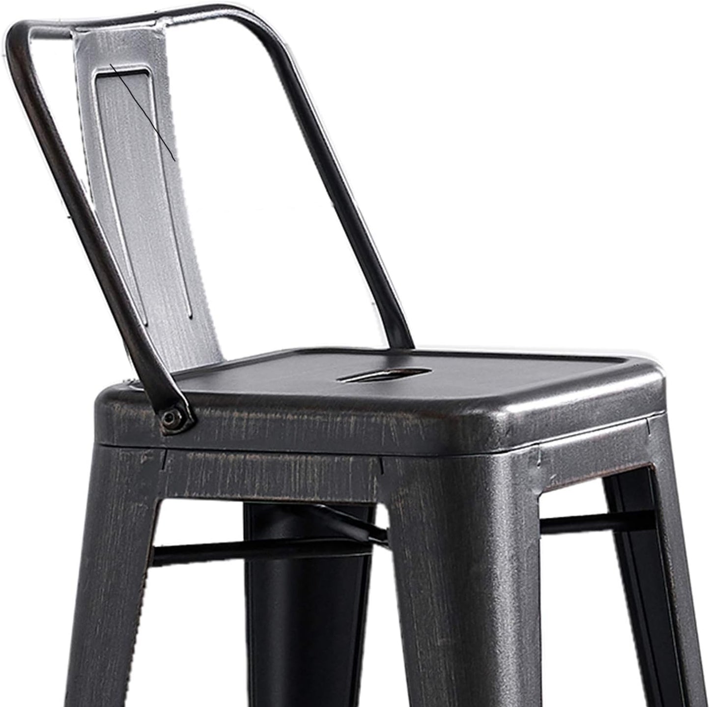 AC Pacific 24” Metal Barstool Set of 4 – Country Rustic Style with Low Back, Lightweight & Sturdy Build, Easy Assembly – Distressed Black