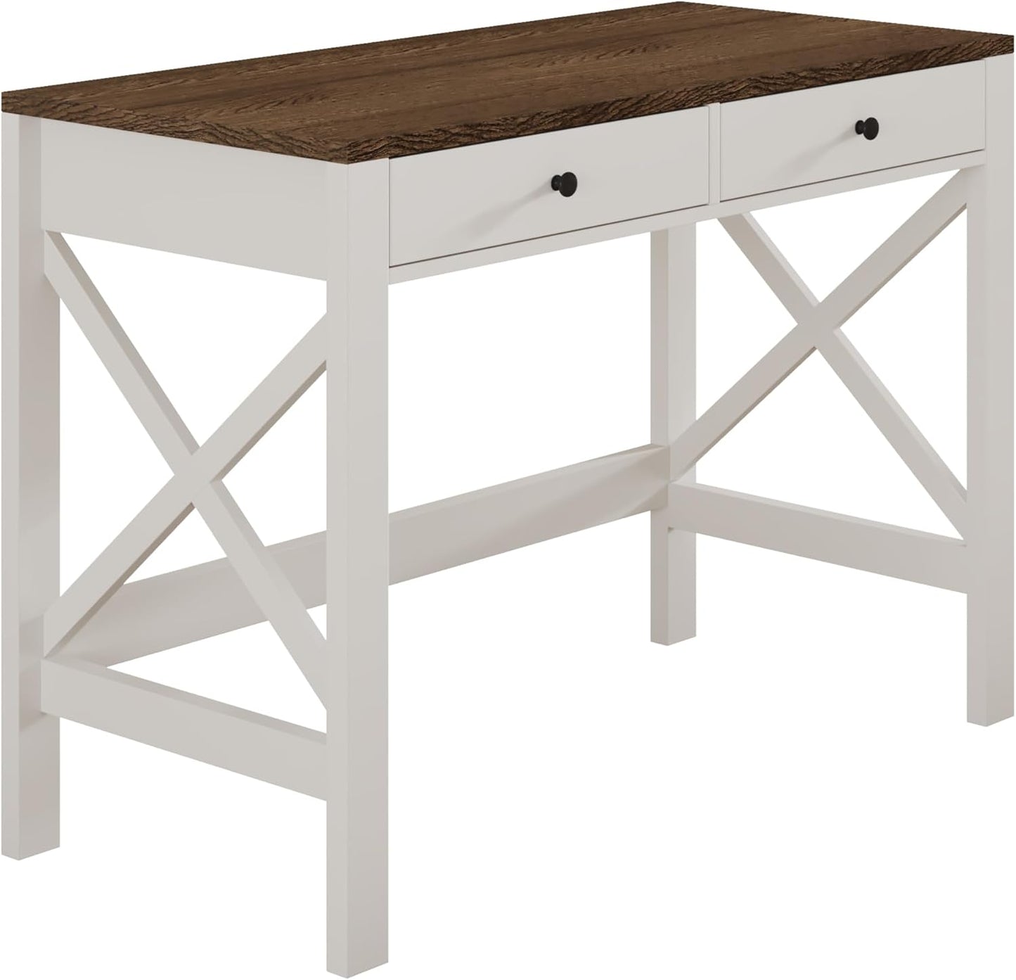 ChooChoo Farmhouse Desk 39" Computer Desk with Drawers, Small Study Writing Table with Stable X Frame for Home Office