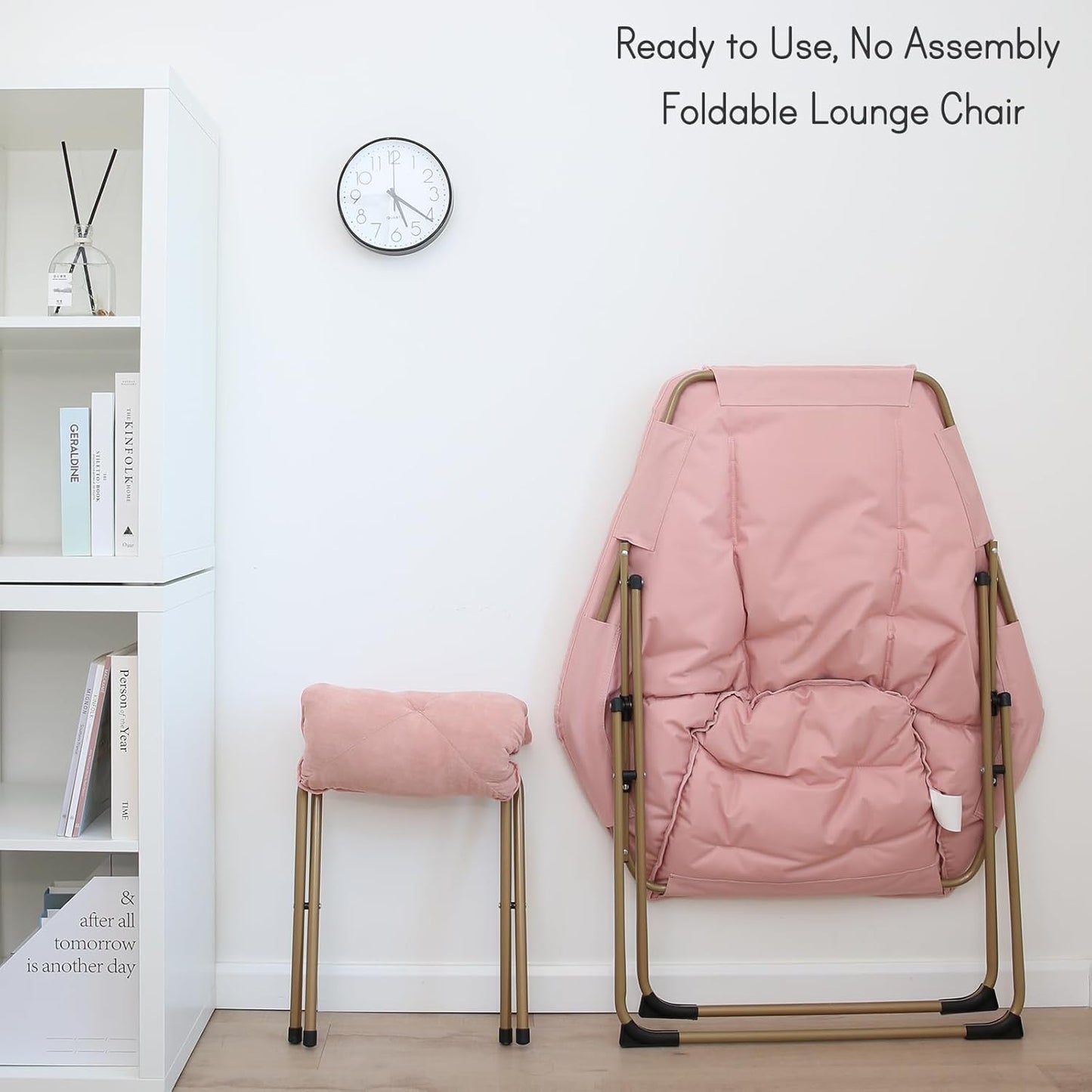 Hexagon Foldable Living Room Chair, Saucer Chair for Adults, Comfy Bedroom Lounge Chair, Moon Chair, Lazy Folding Chair for Dorm Rooms(Ottoman-Pink)