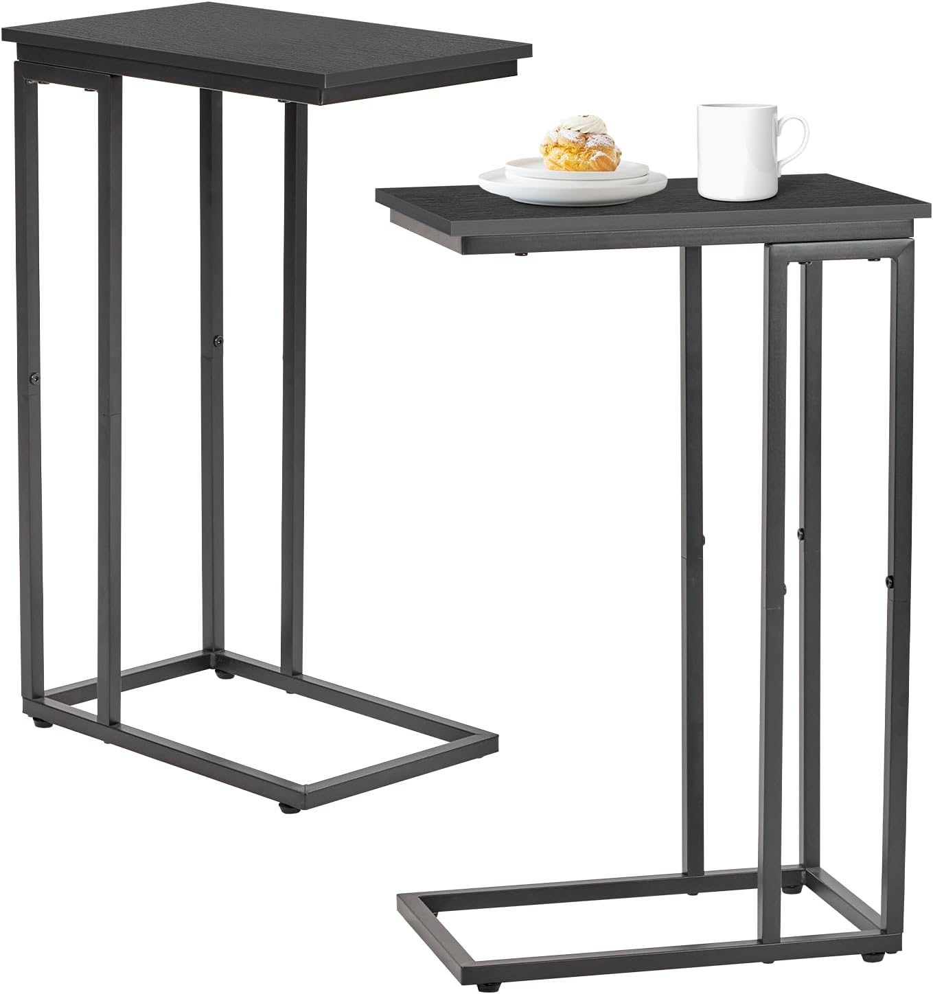 C-Shaped End Table, TV Tray Set of 2, Couch Side Laptop Desk, for Living Room, Bedroom, Small Spaces, Black, 2 Pack