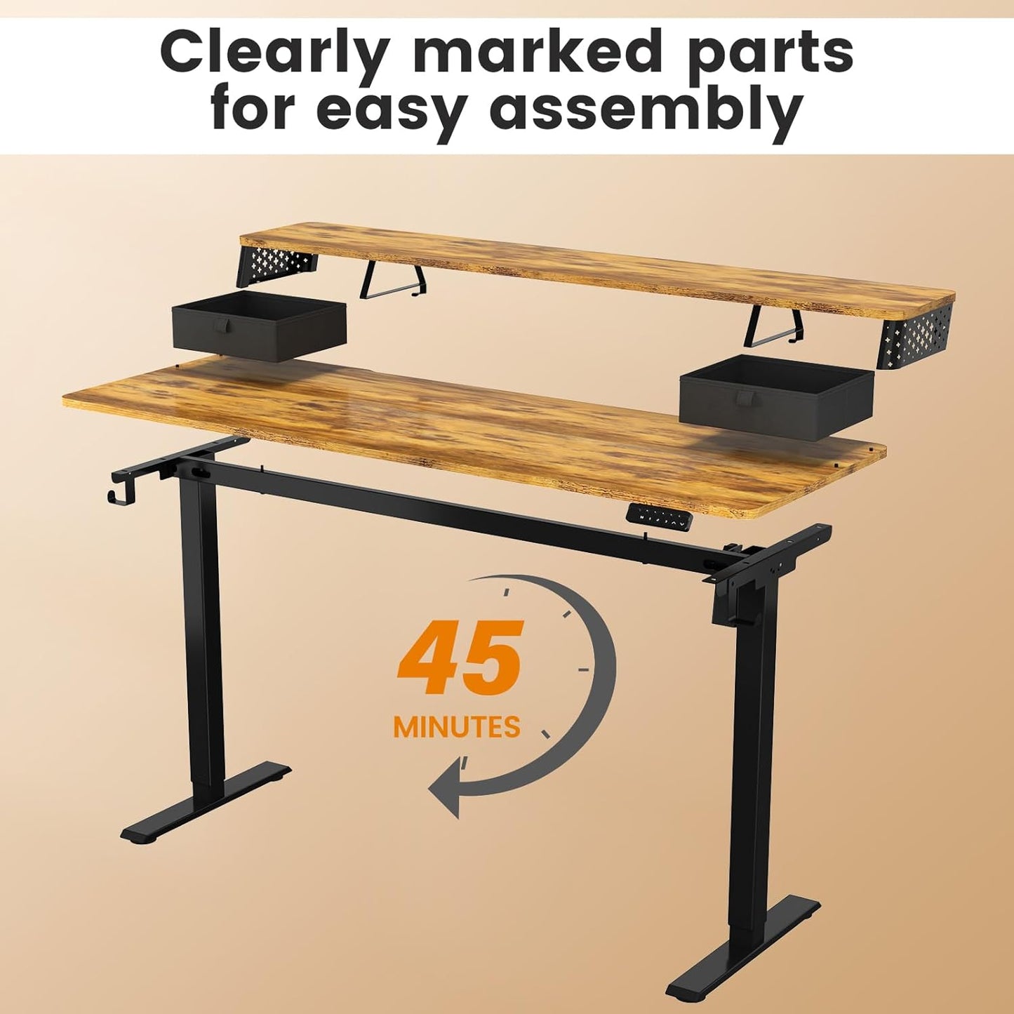 Standing Desk With Drawers and Brushless Motor,Electric Height Adjustable desk for Walking Pad,Ergonomic Stand Up Desk for Home Office & Gaming,3 Memory Height Preset & Hooks(55" x 24",Rustic Brown)