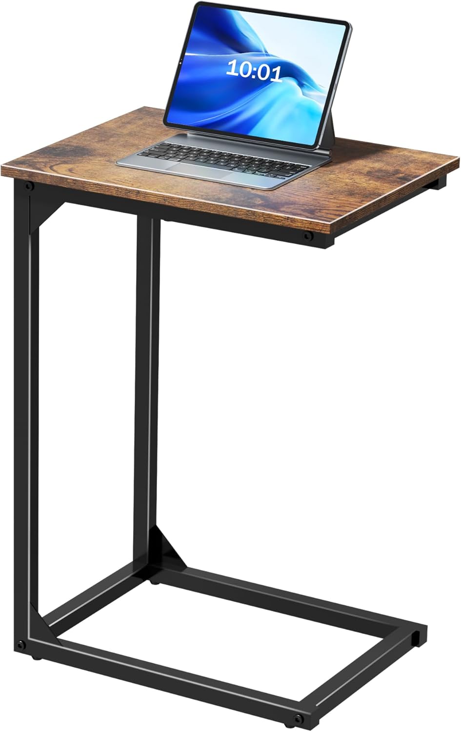 C-Shaped Side Table, C-Table for Sofa, Couch Table with Metal Frame, Large Surface Sofa Table for Living Room(Brown)