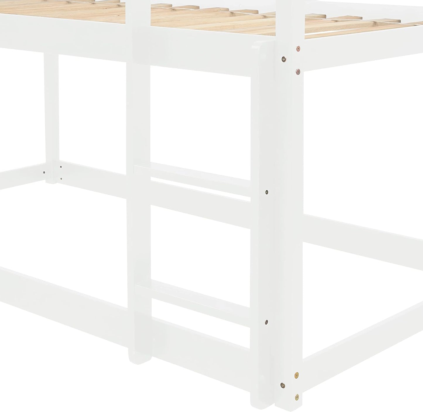HomSof Twin Over Twin Low Floor Loft Bed with Guard Rails for Dormitory Bedroom,Bottom Without Bed slats,White