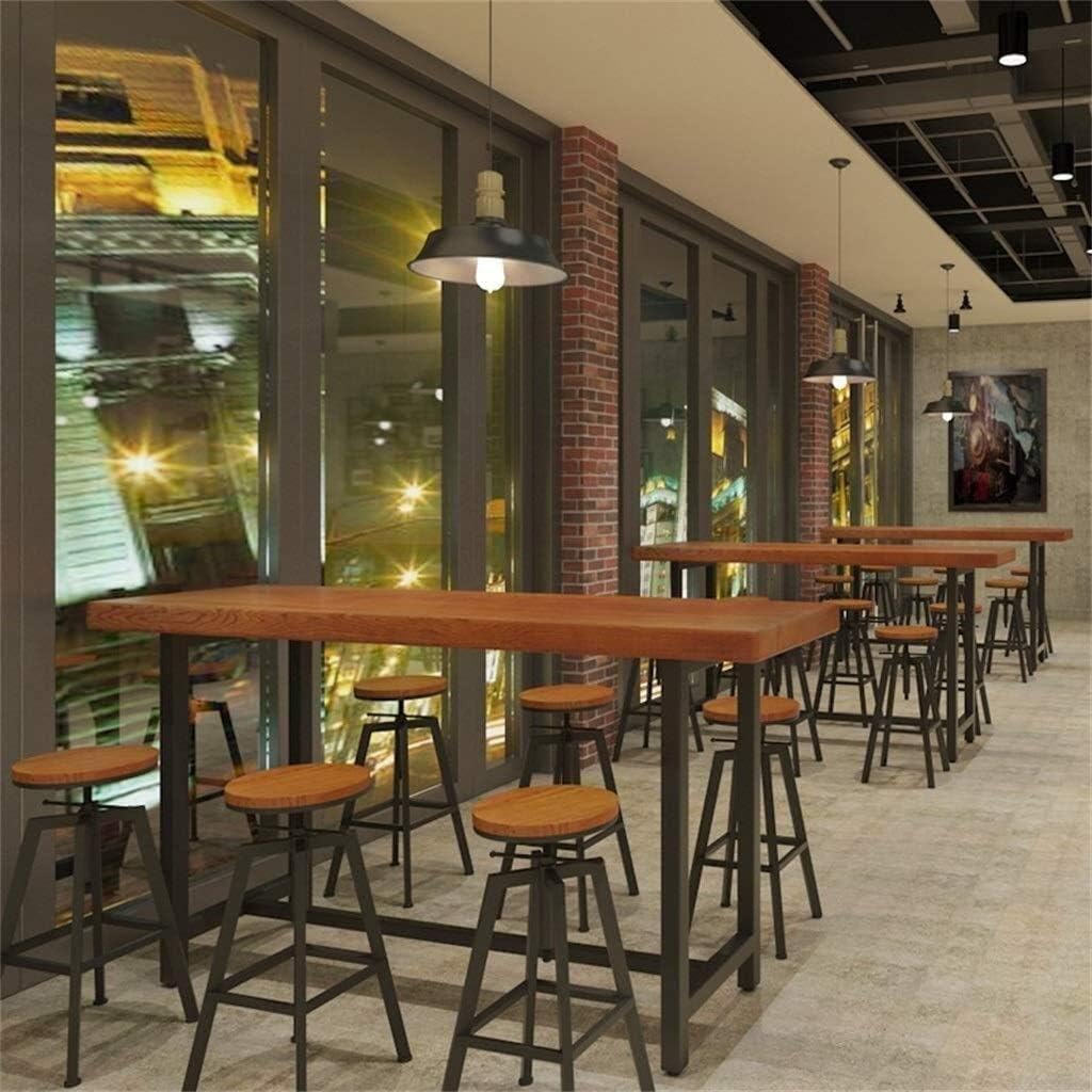 Diwhy Industrial Bar Stools, Kitchen Dining Chair, Wood Metal Stool, Adjustable Height Swivel Counter Height Chair, Black, Fully Welded Set of 2 (Brown Wooden Top)