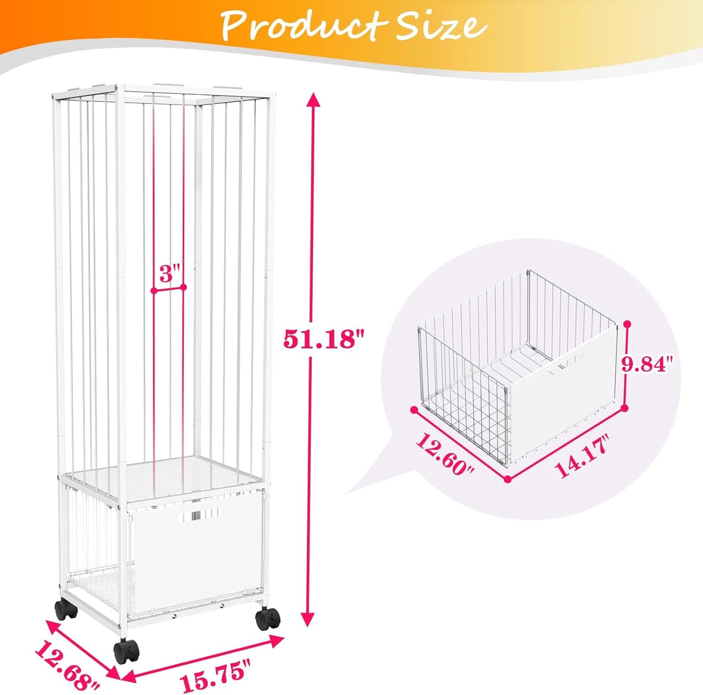 Bukfen Metal Stuffed Animal Storage Zoo Extra Large Stuffed Animal Holder Space Save Toy Organizer PVC with Basket and Wheels for Nursery Playroom Bedroom,D15.75 x W12.68 x H51.18 inch,White