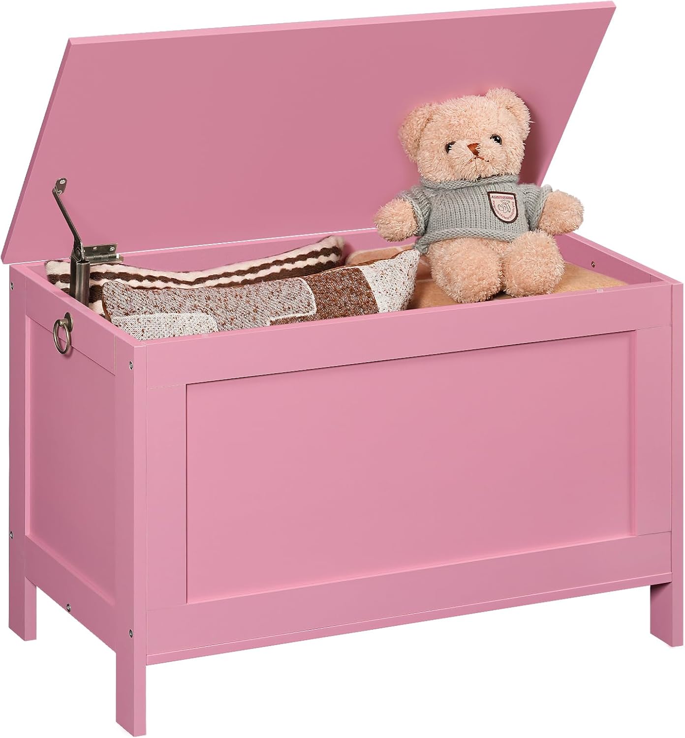 HOOBRO Toy Box, Retro Wooden Look Storage Chest with Safety Hinge, Entryway Storage Bench Supports 220 lb, 29.9 x 15.7 x 18.9 Inches Toy Chest Organizer, Easy Assembly (Pink) PK75CW01G1