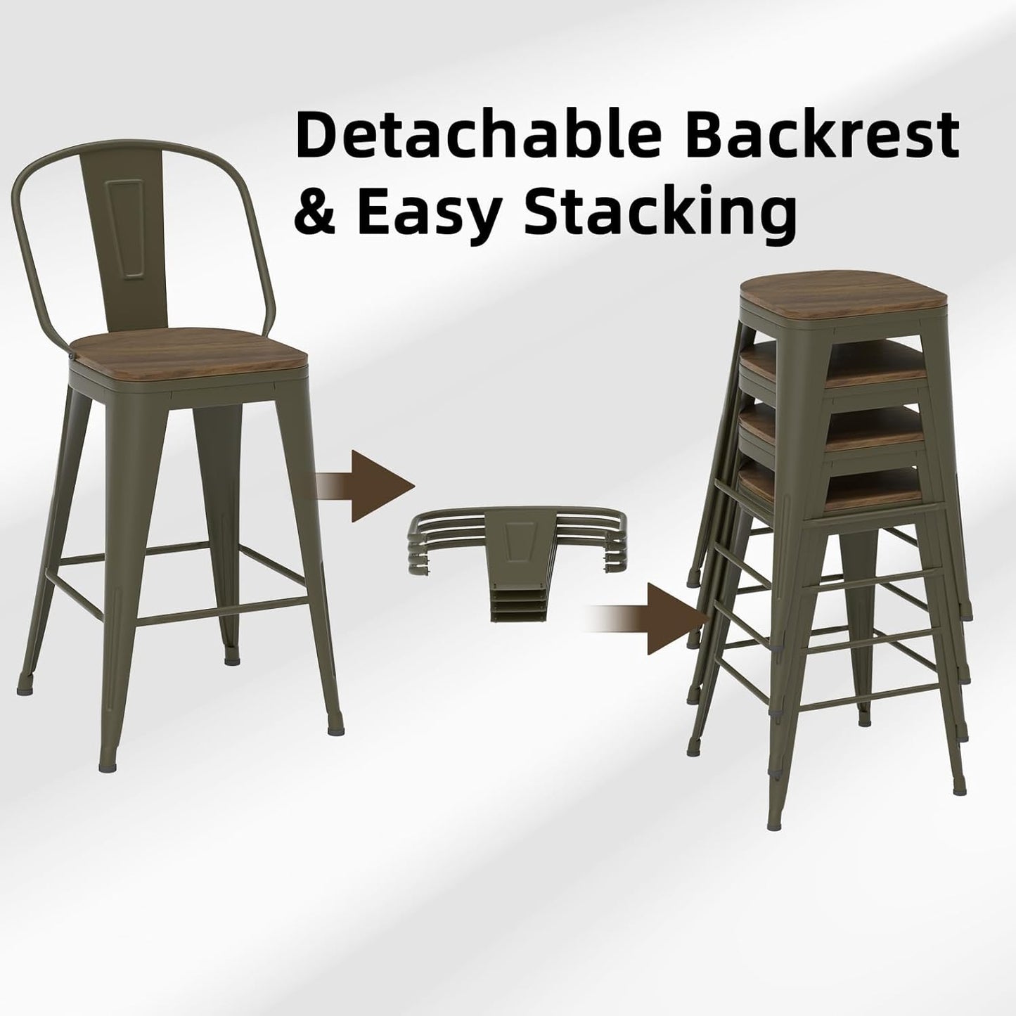 30” Swivel Bar Stools Set of 4, Counter Height Bar Stools Wooden Seat, Metal Industrial Bar Chairs with High Back for Kitchen Island (Rusty)