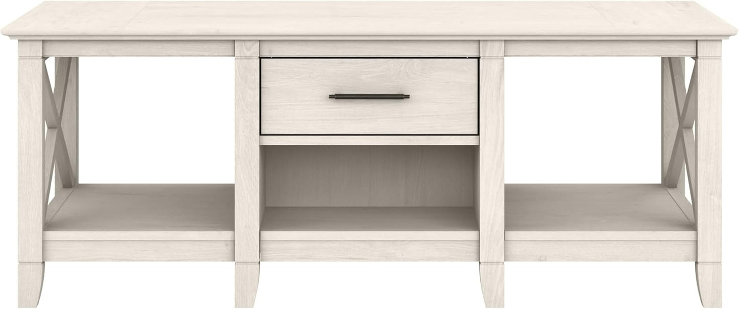 Bush Furniture Key West Coffee Table with Storage in Linen White Oak