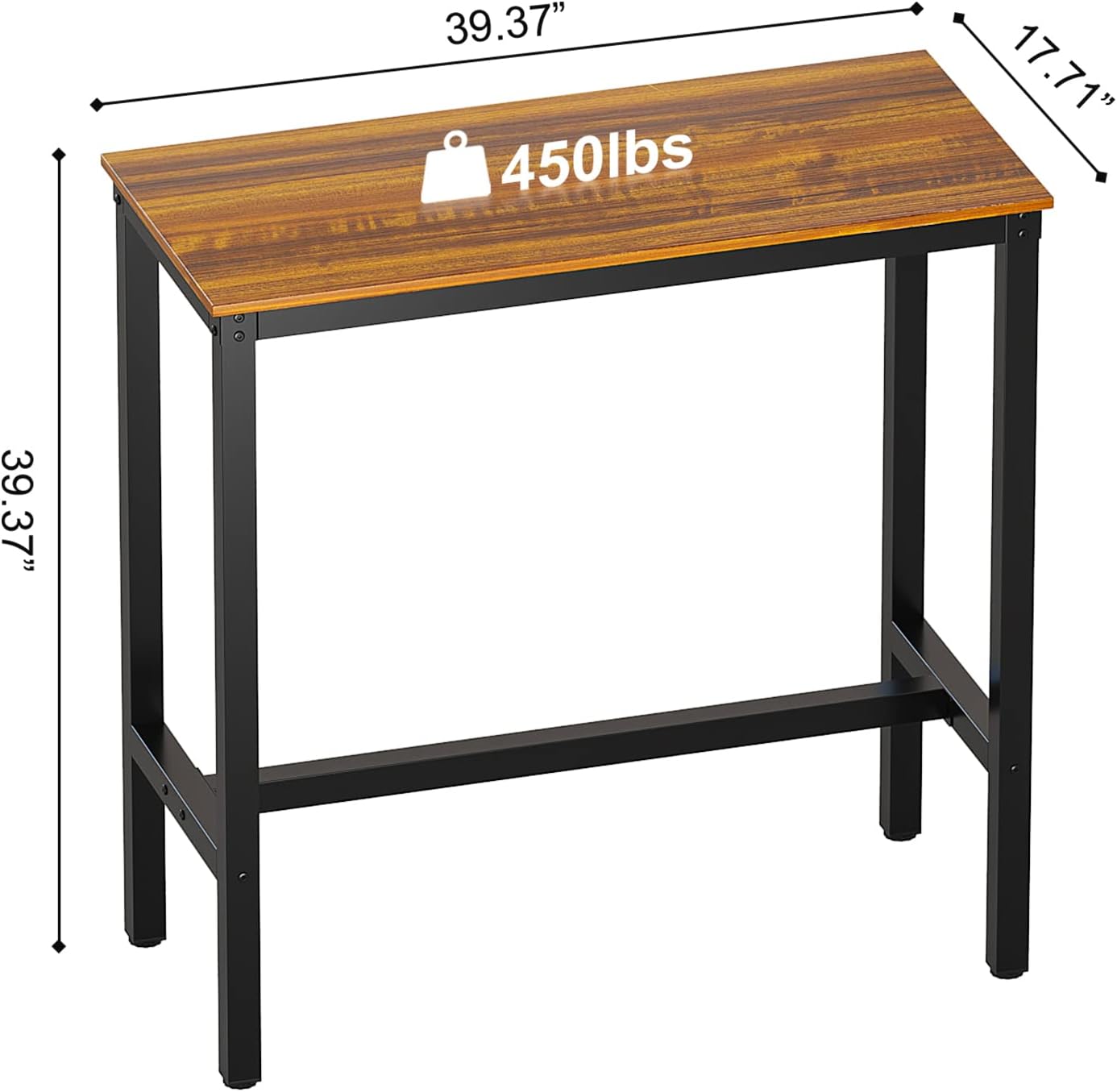 Teraves Bar Table, Bar Height Pub Table, Counter Height Table with Sturdy Metal Frame, Rectangular High Top Table for Kitchen & Dining, Living Room (39.37", Teak)