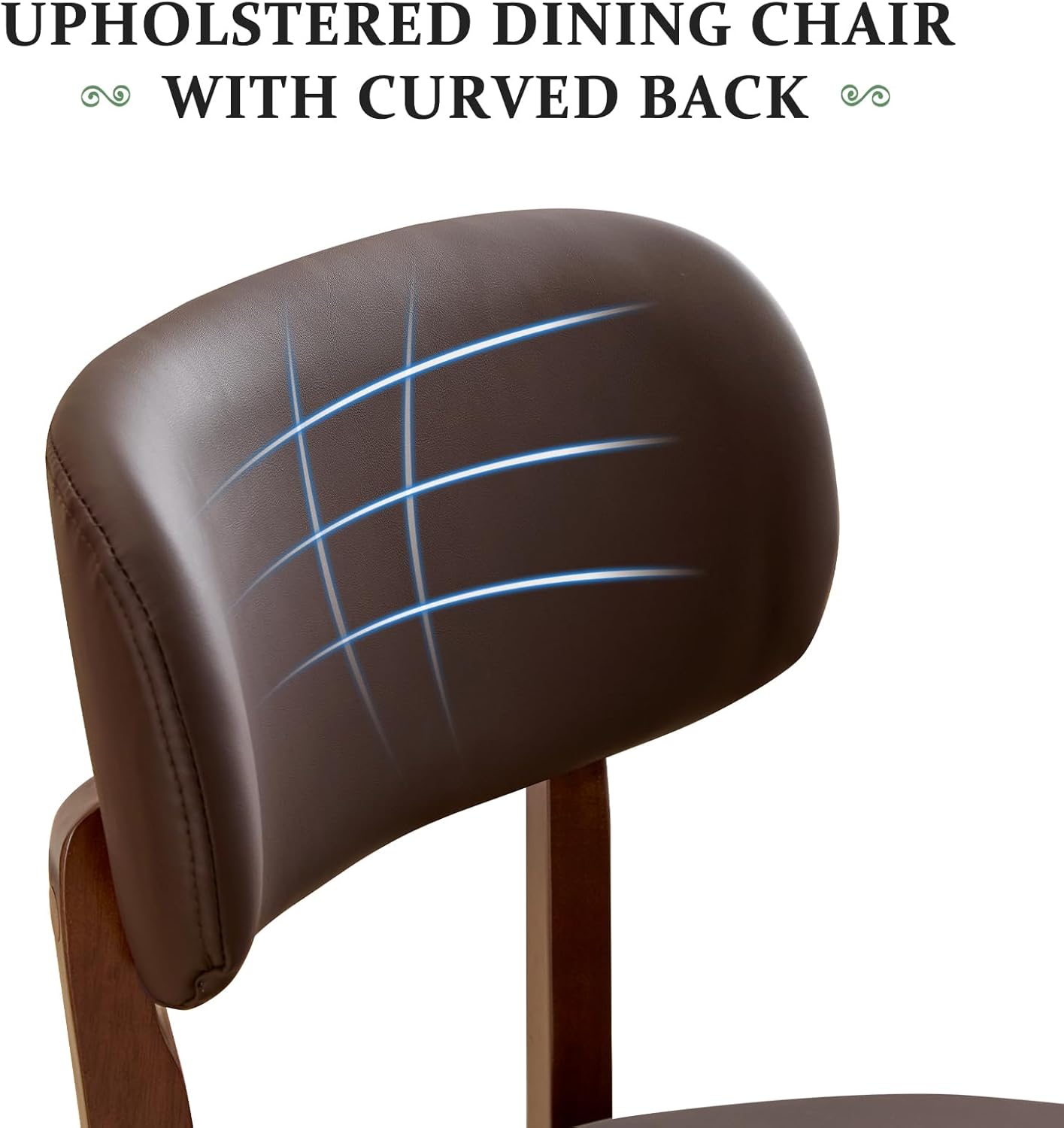 Furniliving Wooden Dining Chairs Set of 4, Mid-Century Modern Leather Upholstered Kitchen Chair with Solid Oak Wood, Farmhouse Dining Room Chairs, Brown