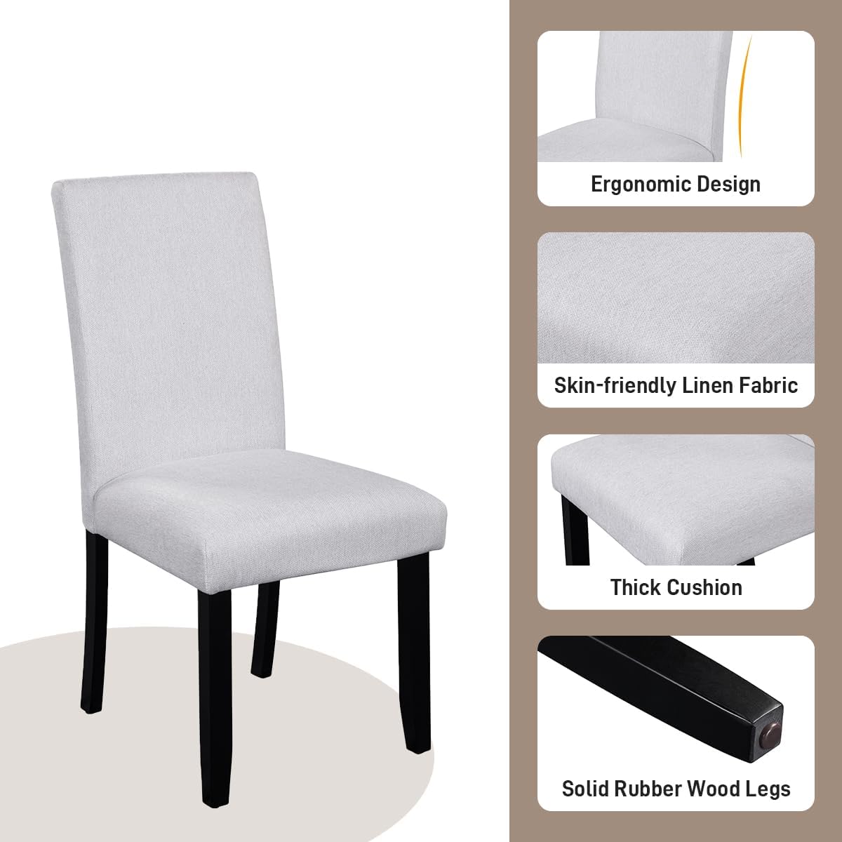 Ball & Cast Dining Table Set for 4 W/ 4 Upholstered Chairs,5 Piece Dining Table W/ 43" Round Faux Marble Table,Kitchen Table and Chairs for Living Room,Dining Room,Restaurant,Beige+Black