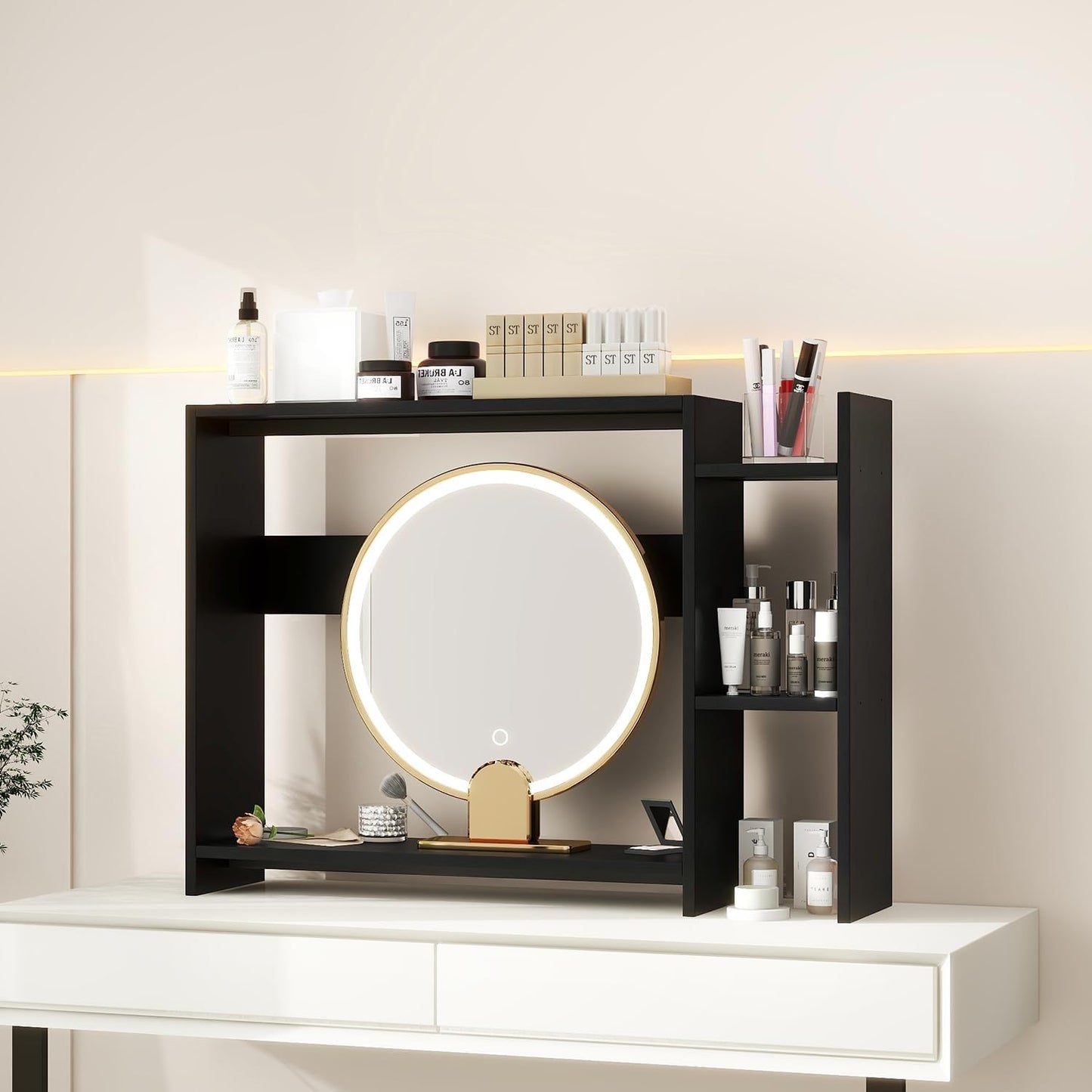 IBUYKE Desktop Bookshelf,36.8" Desktop Organizer Shelf,Wood Desk Hutch for Computer Monitor,Display Shelf for Office Home Dormitory,Black TMZ008B