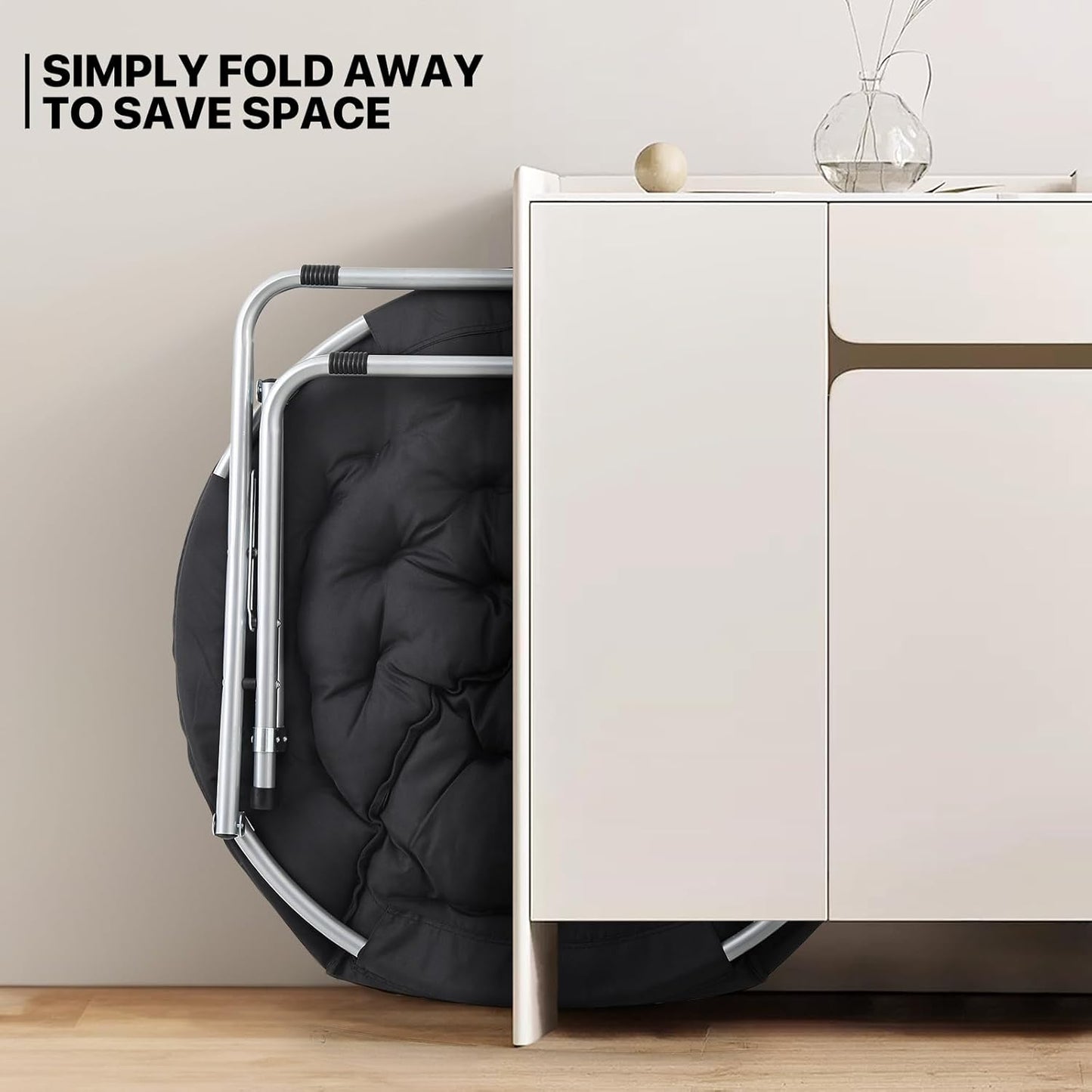 MoNiBloom Round Folding Saucer Chairs Set of 2 for Bedroom Living Room Dorm Foldable Metal Frame Comfy Soft Lounge Lazy Cozy Moon Chairs for Teens (Black)