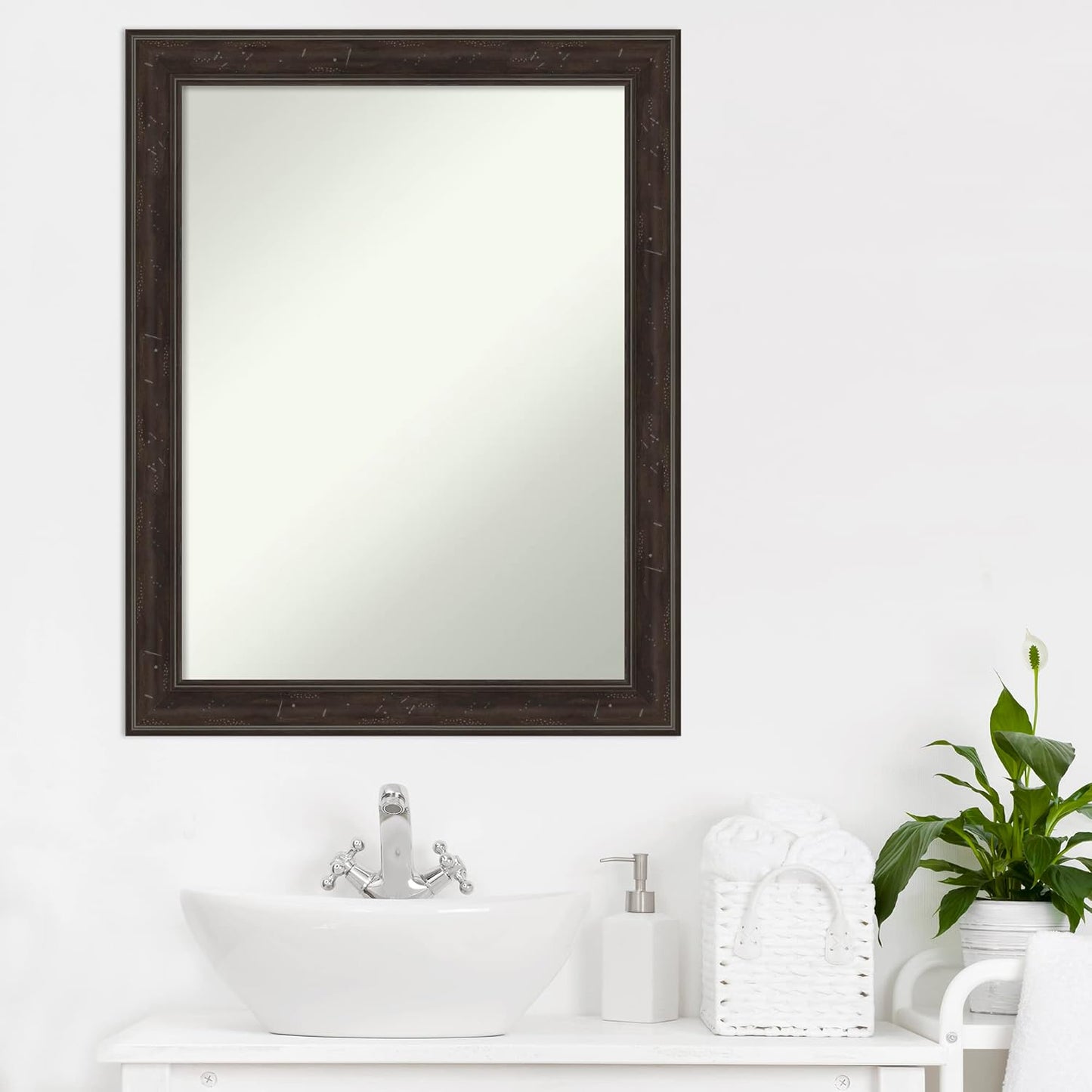 Amanti Art Brown Bathroom Mirror for Over Sink, 30x24 Shipwreck Greywash Rectangle Vanity Mirror, Medium Traditional Frame, Hangs Horizonally and Vertically, Bathroom Wall Decor, Non-Beveled Edge