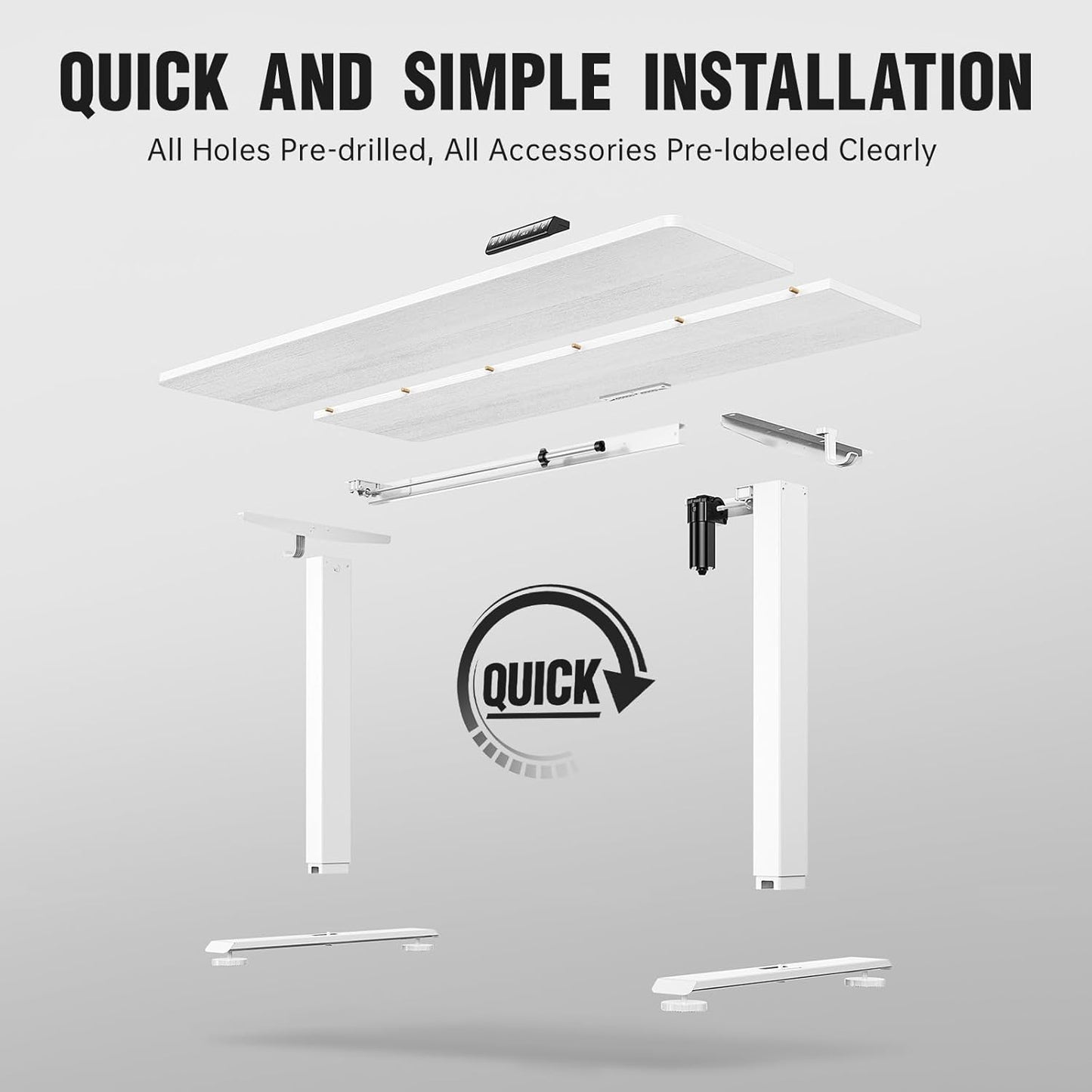 Veken 55 Inch, Height Adjustable Sit Stand Up, Wood Desktop, Work Home Office Computer PC Table, Tall Standup Workstation, Gaming Writing Study Bedroom Rising Desks, White