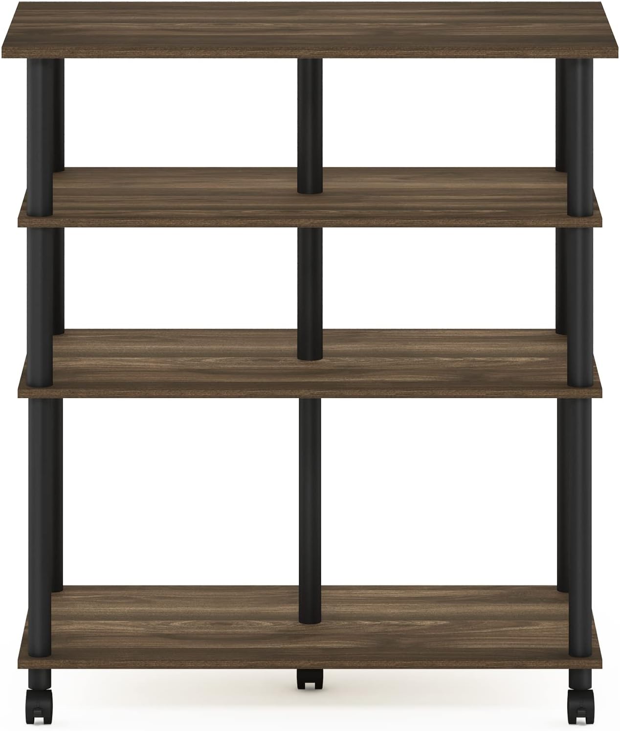 Furinno Helena 4-Tier Multifunction Rolling Open Shelves Storage Cart Organizer, Columbia Walnut/Black