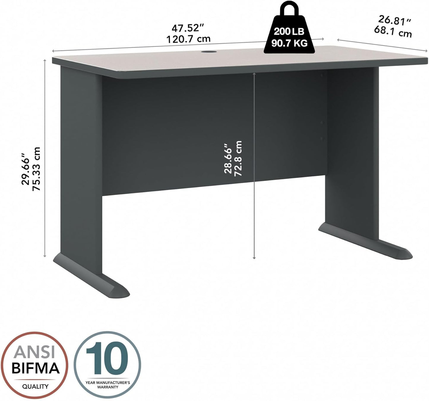 Bush Business Furniture Series A 48W Computer Desk in White Spectrum and Slate, Small Office Table for Home or Professional Workspace