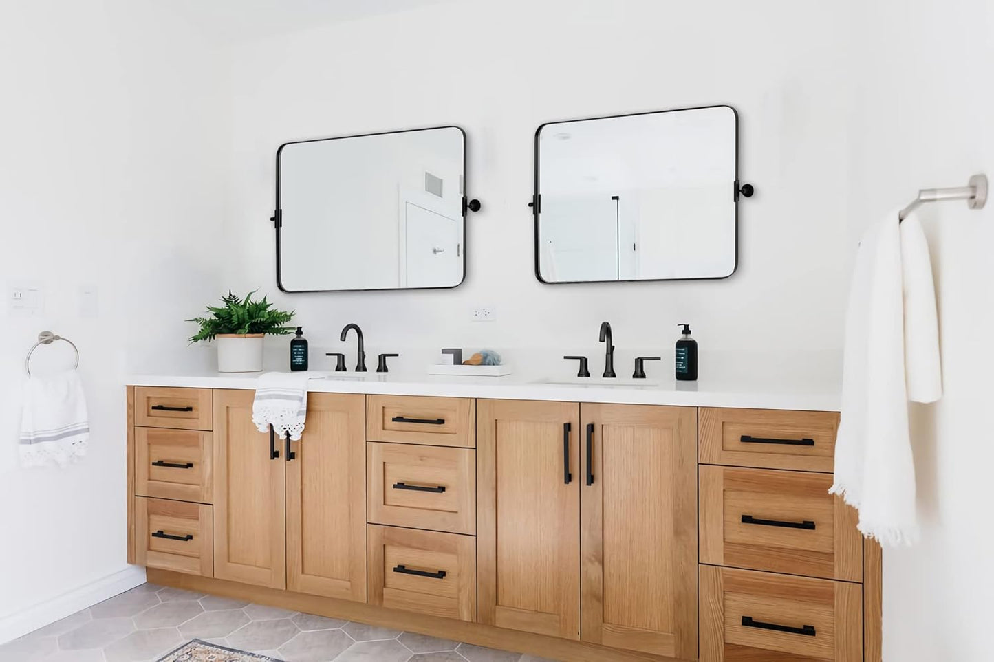 MOON MIRROR 30" x 22" Matte Black Rectangle Bathroom Mirror, Tilting Rounded Rectangular Metal Framed Pivot Wall Mirror, Hangs Horizontally Only(Overall 33.75" x 22")