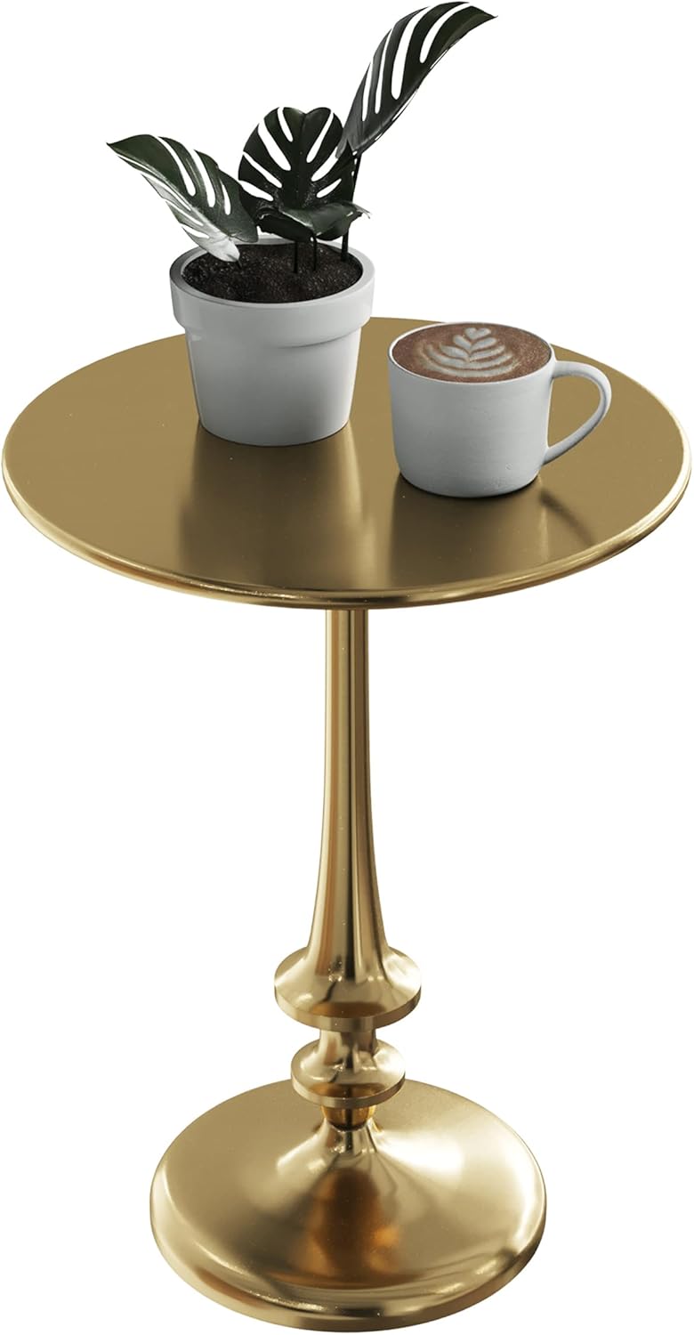 Lavish Home Side Table - Iron Pedestal Table with Antiqued Brass Finish for Couch, Loveseat, Entryway, or Bed - Vintage Living Room Furniture