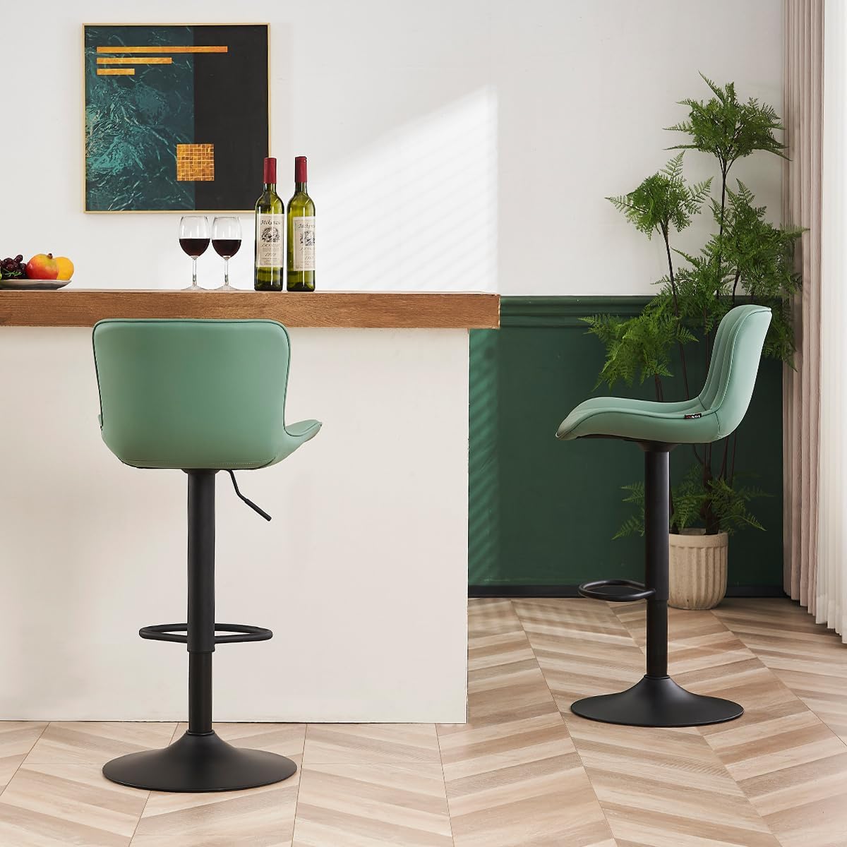 YOUNUOKE Counter Height Bar Stools Kitchen Island Barstools Set of 2 Adjustable Swivel Counter Stool Bar Height Island Chairs with Back, Sea Green