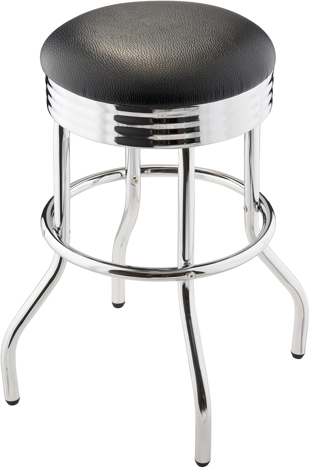 TRINITY Heavy Duty 25-Inch Backless Swivel Bar Stool for Kitchen, Garage, or Workshop, Chrome Finish with Faux Leather Seat, 2 Pack, Black