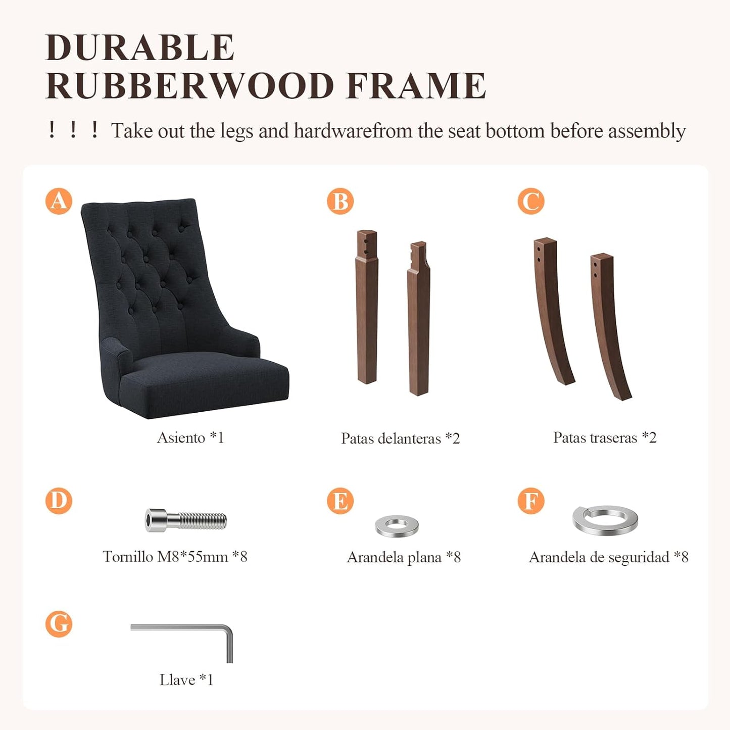 COLAMY Fabric Side Dining Chairs Set of 6, Wingback Upholstered Dining Room Chairs with Tufted Button, Living Room Chairs for Home Kitchen, Black