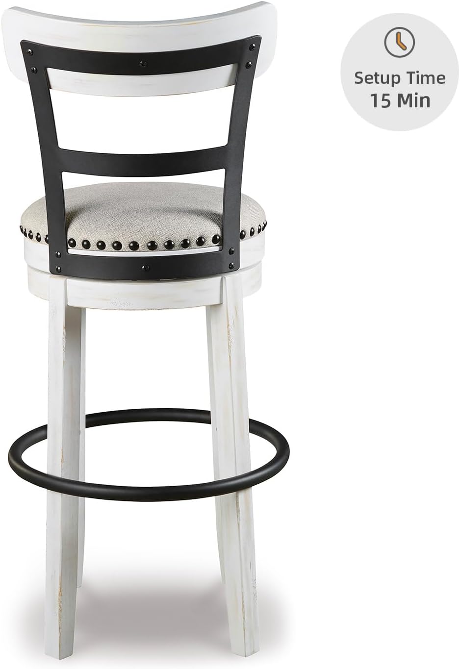 Signature Design by Ashley Valebeck 30" Modern Swivel Pub Height Barstool, Whitewash