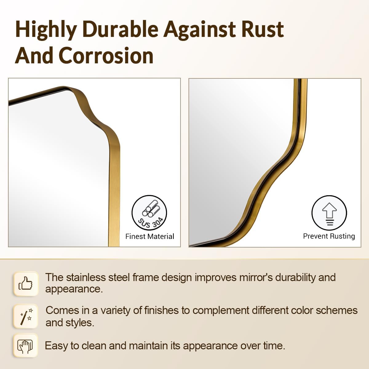 30"x40" Gold Scalloped Mirror, Large Gold Irregular Bathroom Vanity Mirror, Anti-Rust Asymmetrical Mirrors for Wall, Wall Mounted Vertical or Horizontal, Weigh 30.5Lb