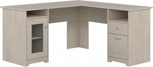 Bush Furniture Cabot 60W L Shaped Computer Desk in Linen White Oak