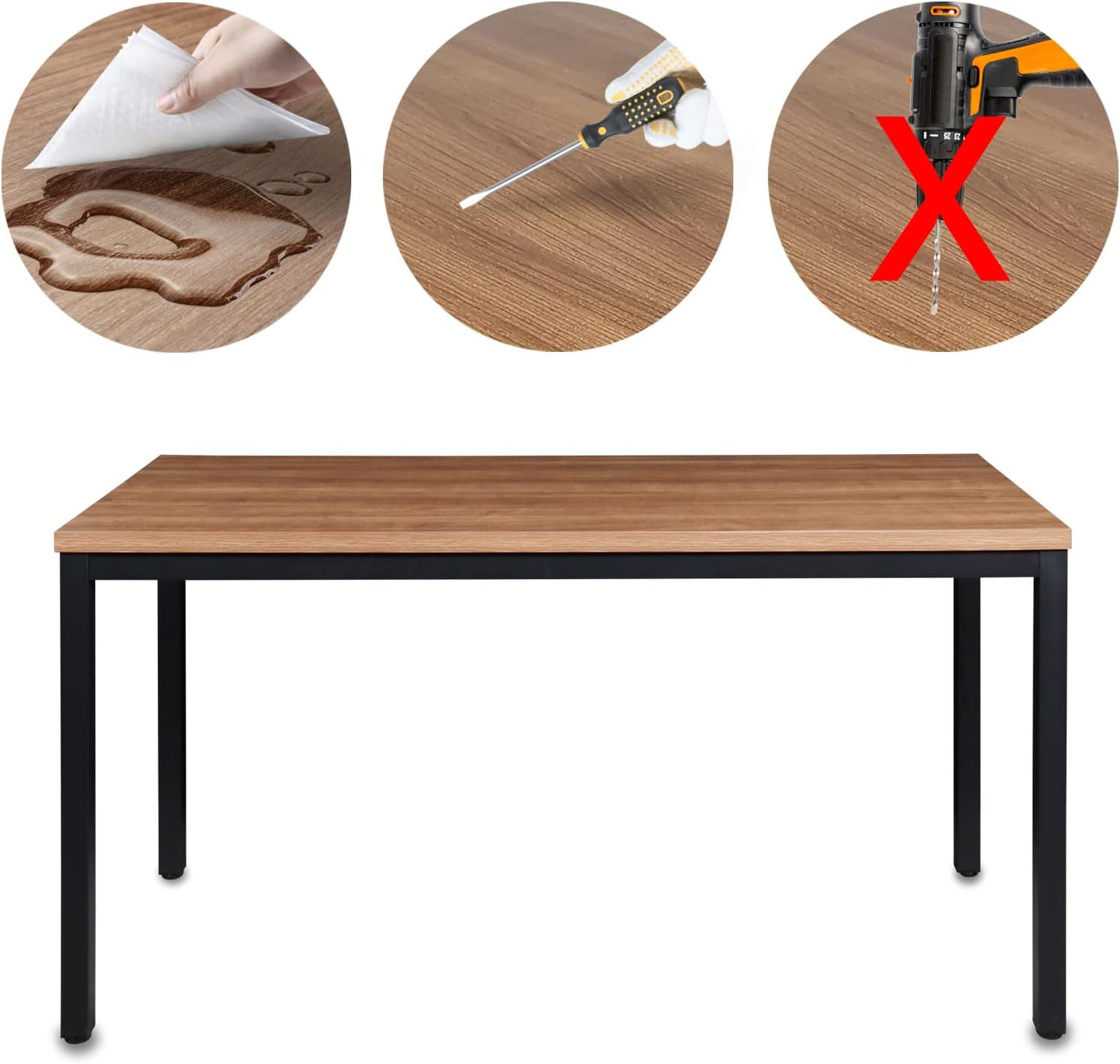 Boardest Modern Simple Computer Desk, 48 inch Vintage Office Desk Computer Table, Study Writing Study Desk Workstation for Home Office, Walnut and Black(48x24 Inches,)