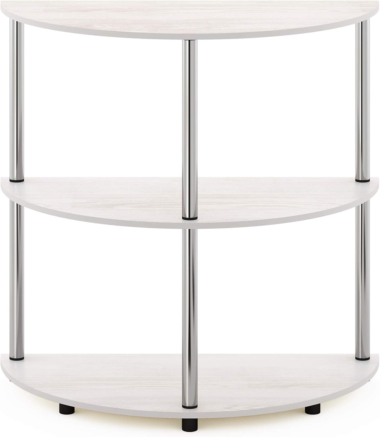 Furinno Frans Turn-N Half Round Console Table with Stainless Steel Tubes, White Oak, 15.6D x 31.1W x 30.8H in