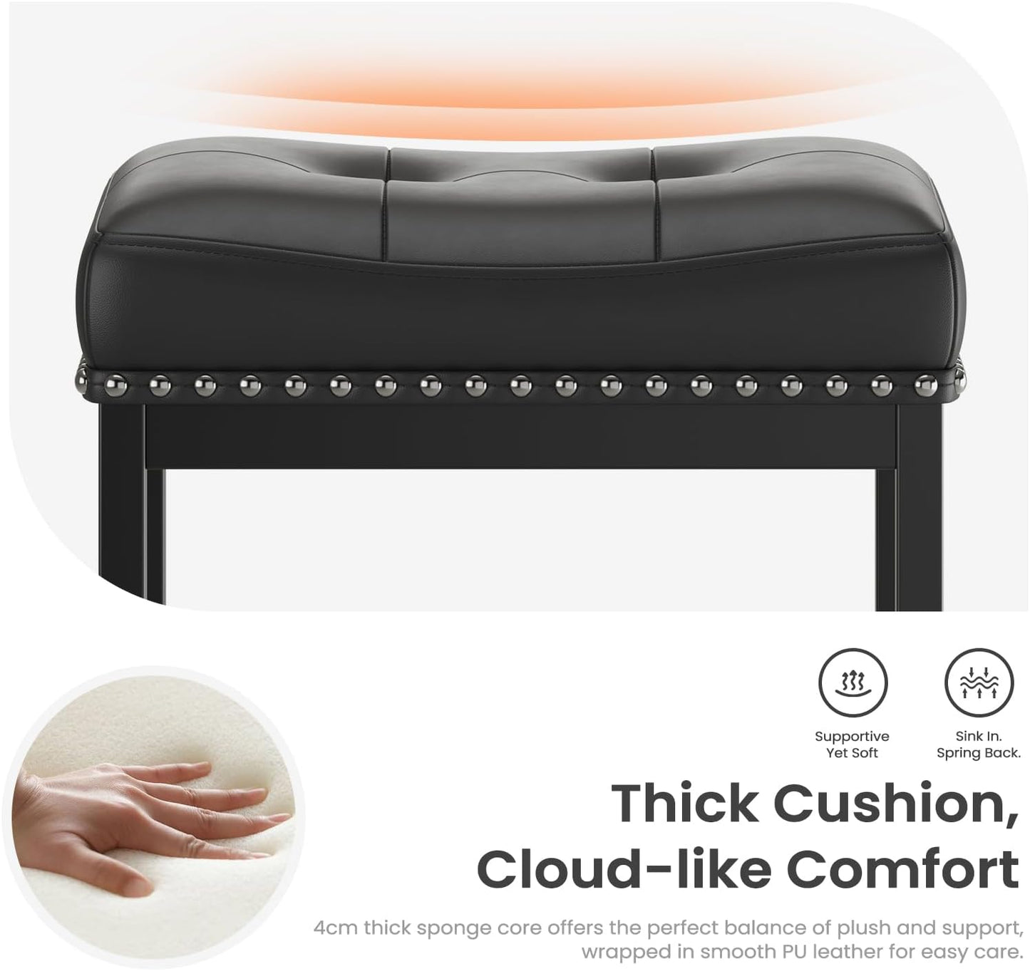 MALOL Set of 2 Saddle Bar Stools Counter Height 24.4”, Black Backless Barstools for Kitchen Island, Modern PU Leather Cushioned Seat, Bar Chairs for Kitchen Counter, Breakfast Bar Stools for Home