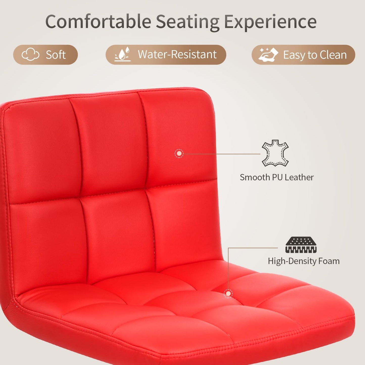 BestOffice Bar Stools Set of 2, Adjustable PU Leather Swivel Barstools, Modern Counter Stools with Back and Footrest, Counter Height Barstools for Bar, Kitchen and Dining Room