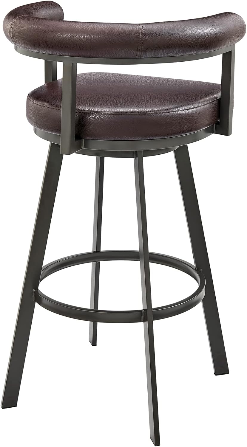 Armen Living Magnolia Swivel Bar Stool in Brown Metal with Brown Faux Leather