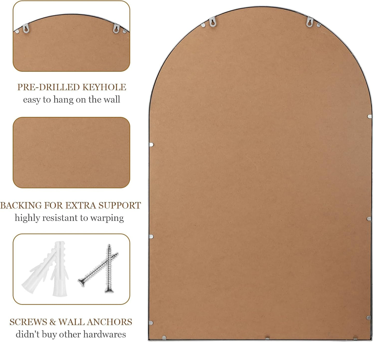 24"x36" Antique Silver Arch Mirror - Retro Distressed Geared Metal Frame Farmhouse Wall Mirror for Bathroom, Living Room, Entryway Hall