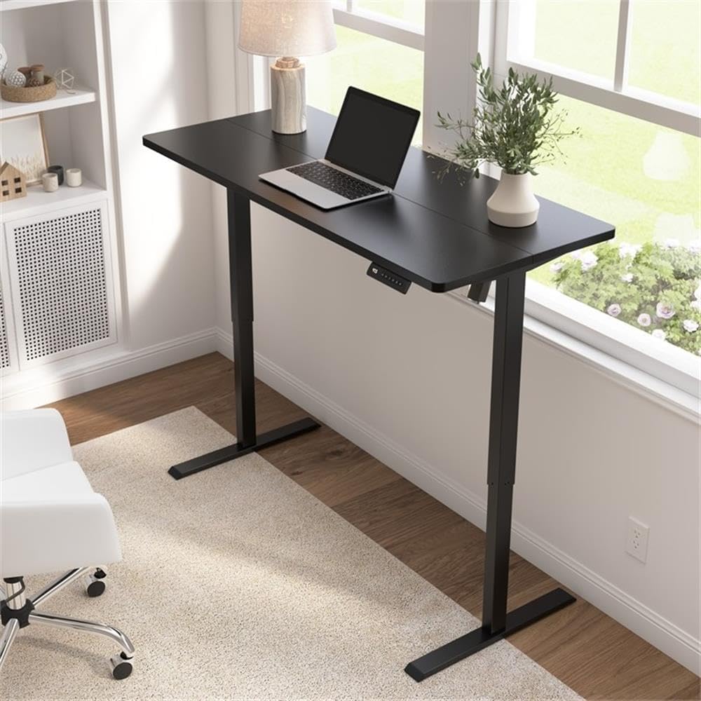 Bush Furniture Energize 55W x 24D Electric Height Adjustable Standing Desk in Basic Black, Ergonomic Sit-Stand Computer Table for Home Office
