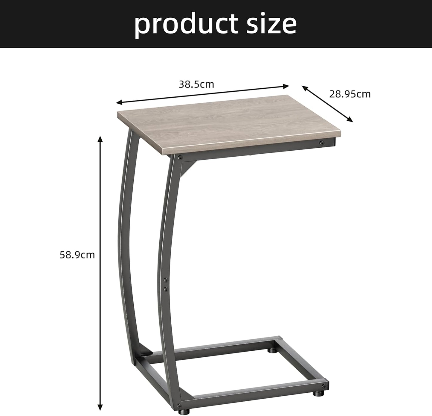 C-Shaped End-Table - Side Table for Couch,Curved Support Legs, Slide Under Couch Table for Sofa, TV Tray Table for Living Room Bedroom (Grey)