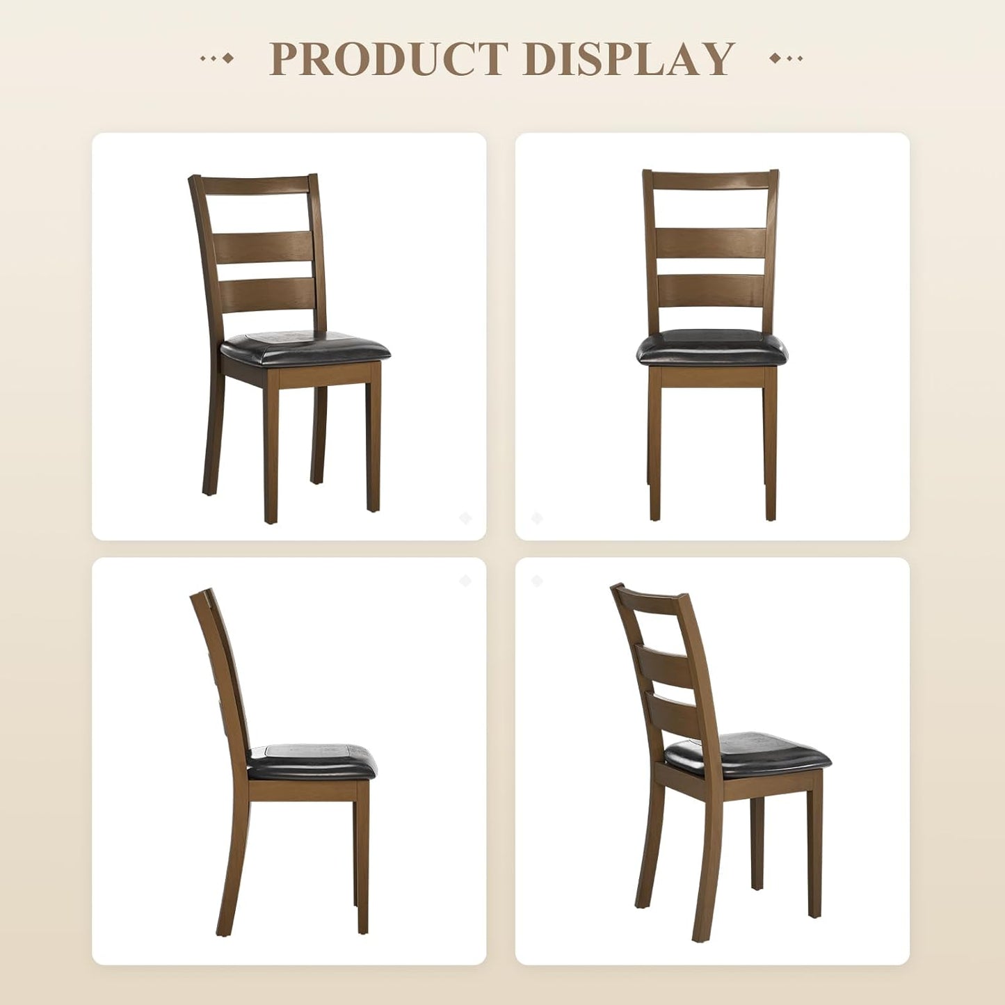 COLAMY Farmhouse Dining Chairs Set of 6, Upholstered Kitchen Chairs with Ladder Back, Modern Wood Side Dining Room Chairs with Wooden Legs for Dinner Rustic Restaurant, Darkbrown