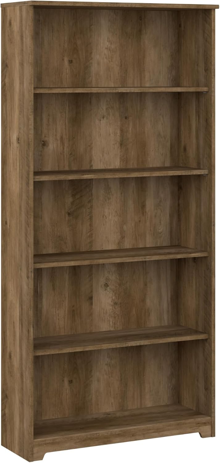 Bush Furniture Tall 5 Shelf Bookcase, Large Open Bookshelf, Sturdy Display Cabinet for Living Room or Home Office, Cabot Collection, Reclaimed Pine