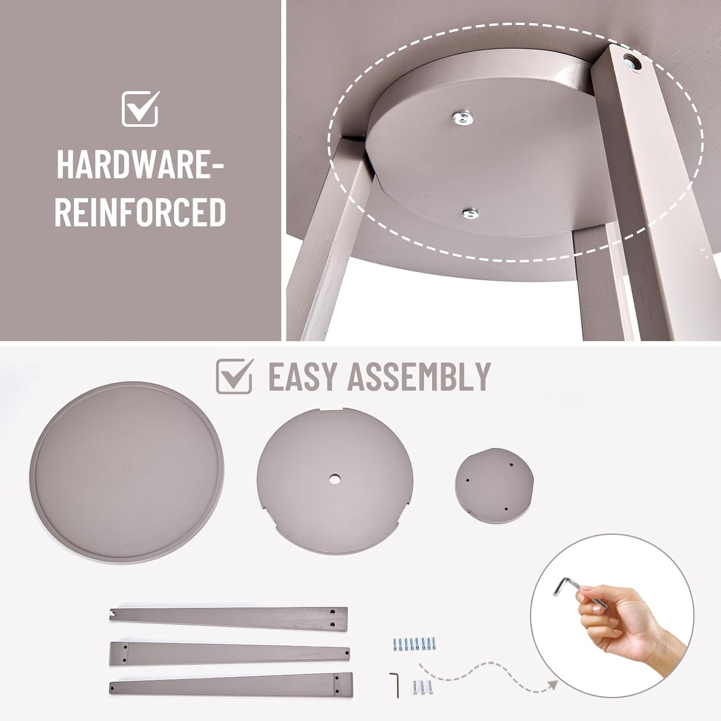 Uniclinens Wooden Small Round End Table, Narrow/Little Coffee/Sofa/Couch SideTable for Living Room Bedroom, Solid Wood Bedside Nightstand, Gray