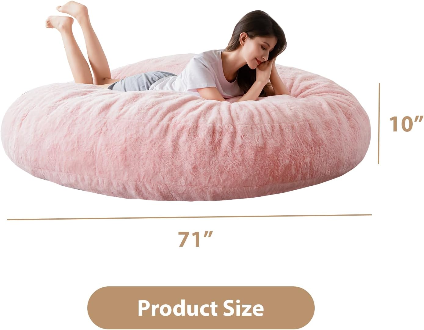 BYBYME 3 in 1 Bean Bag Chair, Convertible Chair Folds from Bean Bag to Lounger, High-Density Foam Filling, Faux Fur Big Sofa Bed, Giant Bean Bag Chair Bed for Adults