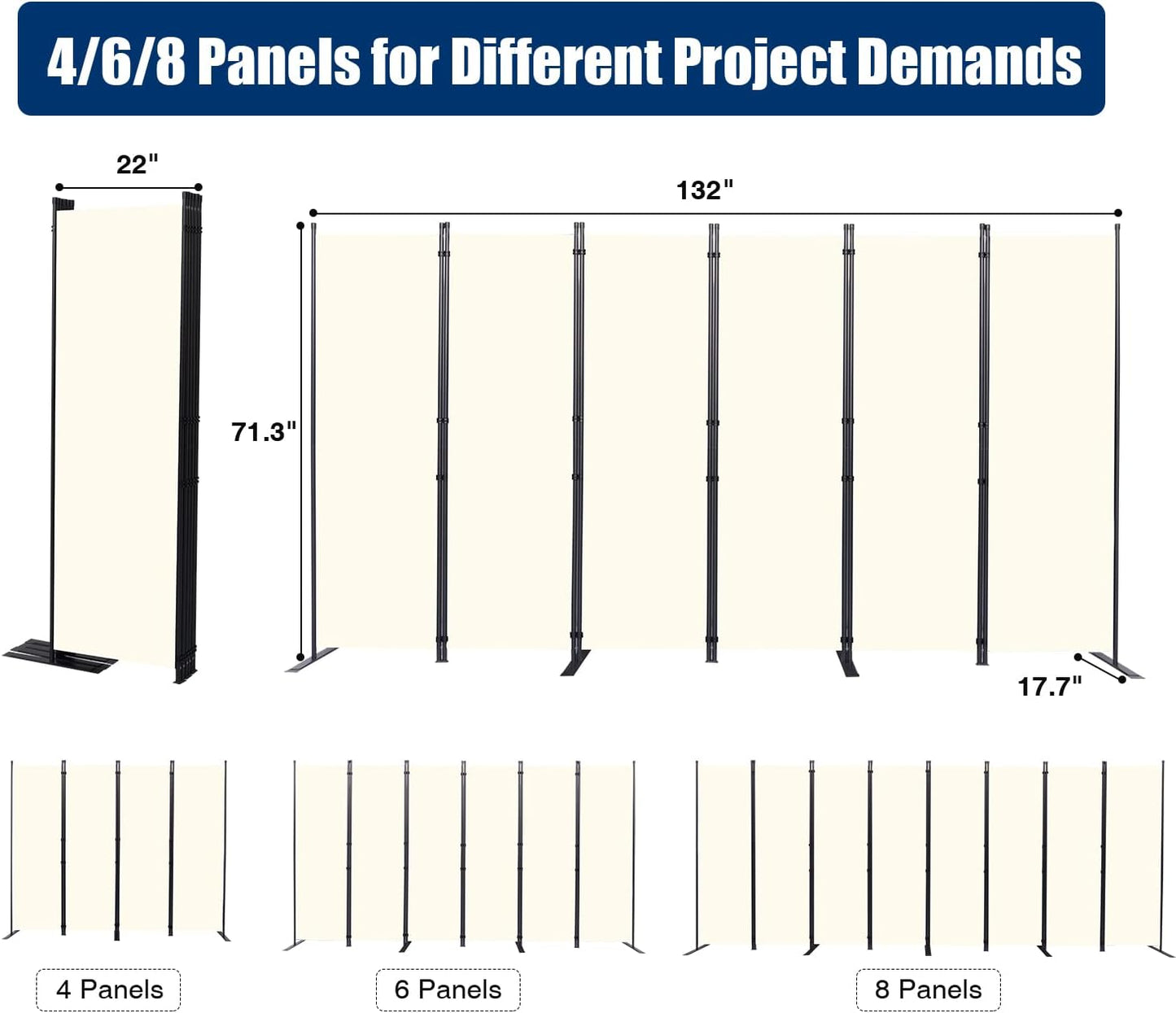 Room Divider 6FT Portable Room Dividers and Folding Privacy Screens, 132'' W Fabric Divider for Room Separation, 6 Panel Partition Room Dividers Freestanding Wall Divider Screen for Dorm Studio Office