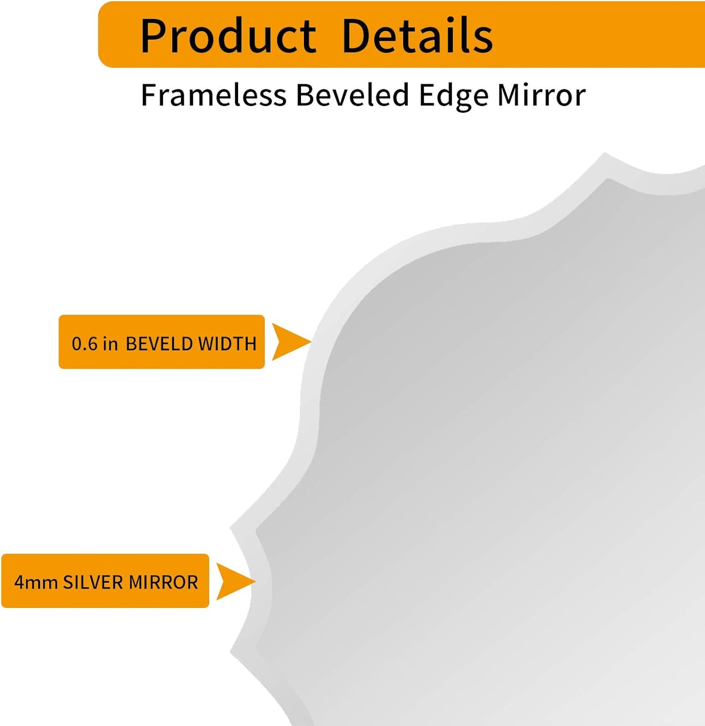 KOHROS Square Scalloped Bathroom Mirror 24" Frameless Beveled Bathroom Vanity Mirror, Anti-Rust, Tempered Glass, Wall Mirror for Bathroom Entryway Bedroom