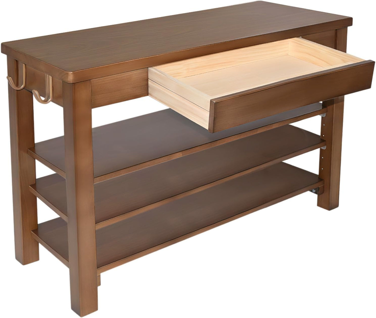 Wood Shoe Bench Entryway with Drawer: 3-Tiers Wooden Storage Shoe Rack with Bench Seat, Compact Mid-Century Modern Design for Entryway,Hallway,Closet,Front Door Entrance,Foyer Walnut 31.5"