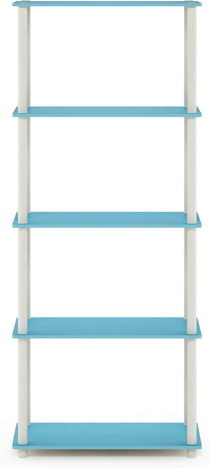 Furinno Turn-N-Tube 5-Tier Multipurpose Shelf / Display Rack / Storage Shelf / Bookshelf, Round Tubes, Light Blue/White
