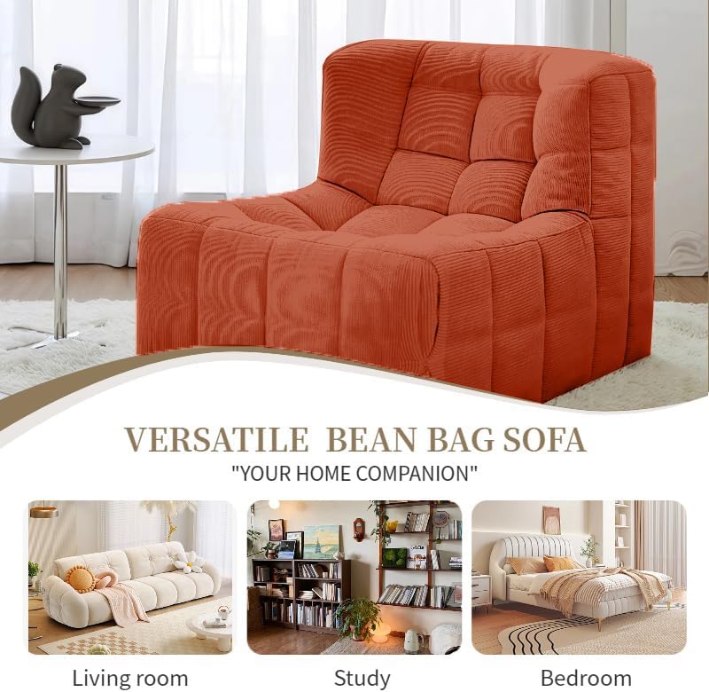 Bean Bag Chair - Memory Foam Bean Bag Chair for Adults, Comfy High-Resilience Single Sofa, Small Space Floor Chair, Chaise Lounge for Living Room, Bedroom (Orange, Square)